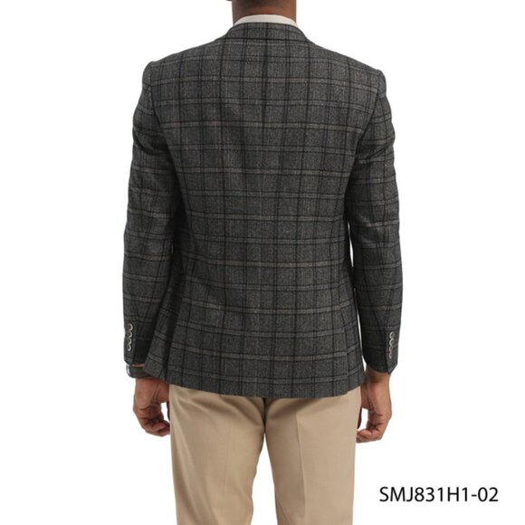 Brown Windowpane Double Breasted Peak Lapel Stacy Adams Men's Jacket - Picture 4 of 4